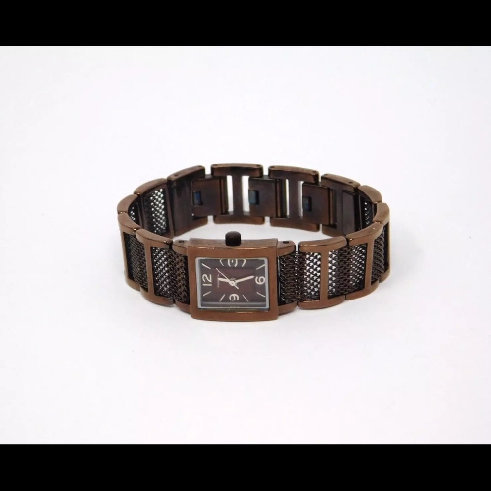Fossil Women's Watch ES 1720 Brown Chocolate Copper Mesh Bracelet Square 18mm